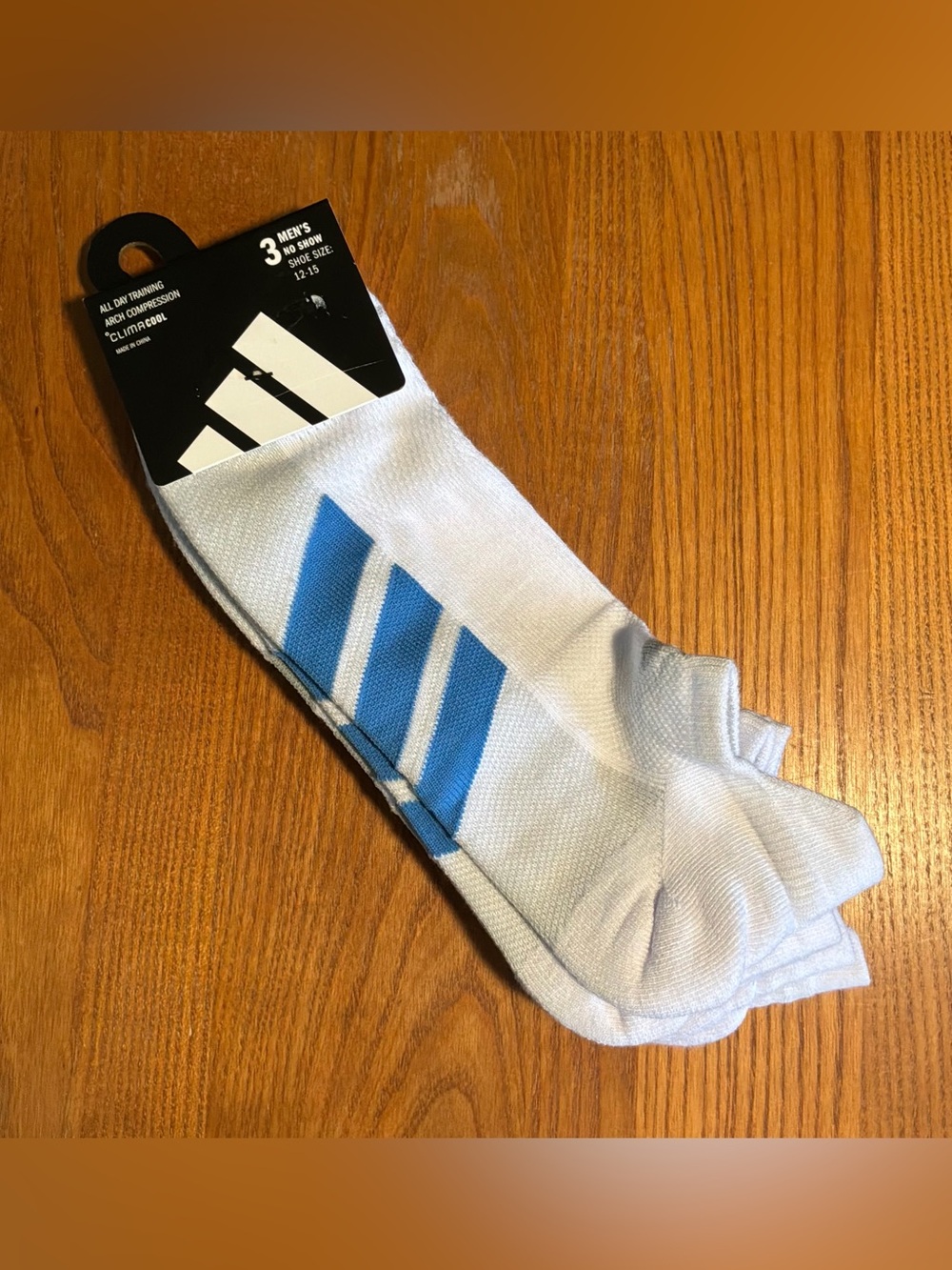 adidas Men’s White No-Show Socks with Blue Stripe Accents - 3 Pack